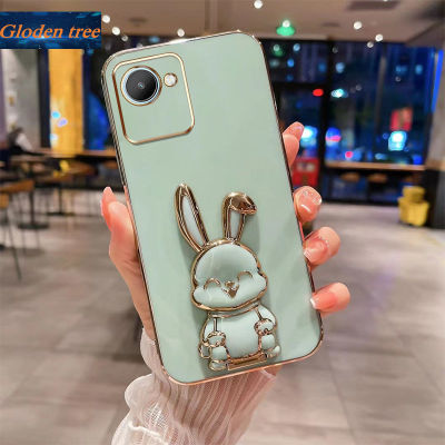 Andyh New Design For OPPO RealmeC30 C31 4G Realme C35 Narzo 50A Prime 4G Case Luxury 3D Stereo Stand Bracket Smile Rabbit Electroplating Smooth Phone Case Fashion Cute Soft Case