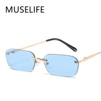 ✘ MUSELIFE Rimless Rectangle Sunglasses Women UV400 Driving Sun Glasses Men Clear Color Summer Accessories Square Small Size