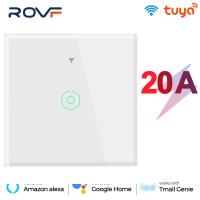 [HOT GELLXKOWOIGHIO 527] ROVF Tuya WiFi Touch Smart Switch EU 20A ไฟฟ้า4400W APP Voice Timing รีโมทคอนโทรลเปิดปิดสำหรับ Alexa Google Home