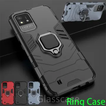 Cheap KEYSION Shockproof Case for Realme C30 Slide Camera Lens Protection  Ring Stand Phone Back Cover for OPPO Realme Narzo 50i Prime