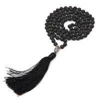 ZZOOI showboho Black Lava Stone Necklace Men Classic Buddha Pendants Necklaces Handmade Long Tassel Meditation Jewelry Erkek Joyeria