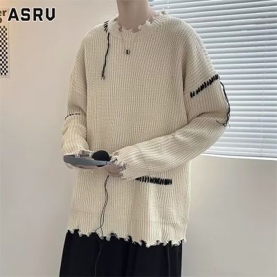 ASRV เสื้อกันหนาว ผช เสื้อกันหนาว ผู้ชาย สเวตเตอร์ชาย sweaters for men เสื้อหนาวแบบตาข่ายสไตล์ขี้เกียจหลวมของผู้ชายเสื้อยืดคอกลมเสื้อกันหนาวลำลองถัก