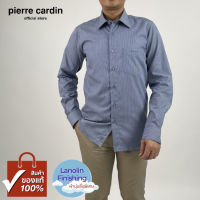 Pierre Cardin เสื้อเชิ้ตแขนยาว Lanolin Finish ผ้านุ่มลื่นพิเศษ Slim Fit รุ่นมีกระเป๋า ผ้า Cotton 100% [RHT474F-NV]