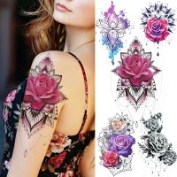 Watercolor Lotus Flower Temporary Tattoos Fake Jewelry 3D Beauty Rose Tattoo Sexy Body Art Arm Painting Tatoo Sticker For Women