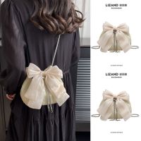 Summer Fairy Bow Knot Chain Messenger Canvas Bag Female 2023 New Fairy Gentle Wind Niche Bucket Bag 【BYUE】