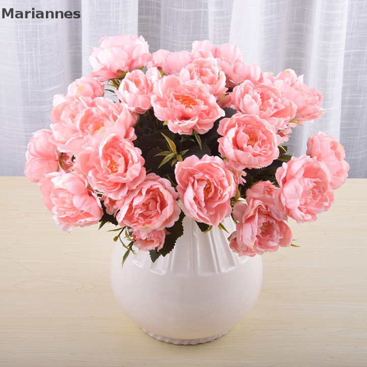 mariannes-ดอกไม้8หัวผ้าไหมเทียมดอกโบตั๋นสำหรับงานแต่งงาน
