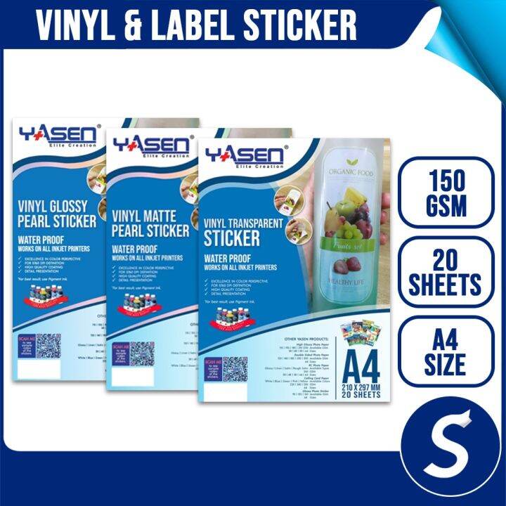 Vinyl Inkjet Sticker A4 Size ( Glossy Matte Transparent ) 20Sheets ...