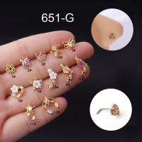 1PC Colorful L S Shaped Mini Nose Studs Stainless Steel Flower Cubic Zirconia 20G Nostril Bone Screw Indian Nose Ring Piercing Body jewellery