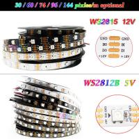 [ANYA Auto Parts] 1เมตร WS2812B 5เมตร WS2815แอดเดรสได้5050แถบไฟ LED RGB แท่งมายากล30/60/74/96/144พิกเซล/M WS2812สีเต็มเทปไฟ IP30/65/67