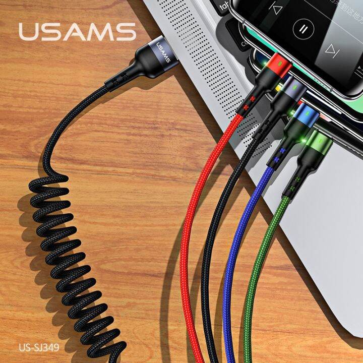 usams-3a-4-in-1-สายชาร์จ-สายข้อมูล-micro-usb-type-c-ip-สายเคเบิลโทรศัพท์