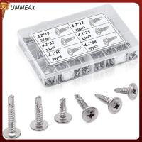 UMMEAX 210Pcs เงินสีเงิน สกรูเกลียวปล่อย #4.2 เหล็กไร้สนิม ชุดเครื่องมือช่าง ทนทานต่อการใช้งาน สกรูโลหะแผ่น โลหะพลาสติก