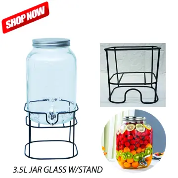 JAR GLASS W/STAND- Beverage Dispenser with Metal Stand Holder 3.5L