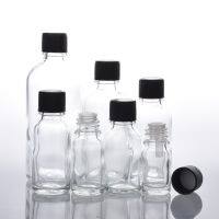 6pcs/lot 100ml 50m 30ml 20ml 15ml 10ml 5ml 1/3oz 1oz Empty Clear Essential Oil Glass Bottles With Black Cap Glass Containers