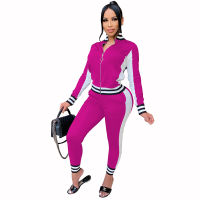 Women Girl Running Sports Tracksuit Sportswear Suit Front Zipper Long Sleeve Jacket Coat Gym Fitness Pants Set Jogging Clothing