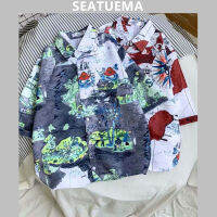 SEATUEMA เสื้อฮาวายชาย เสื้อผ้าผู้ชายฤดูร้อนวินเทจพิมพ์เก๋บีชฮาวายสไตล์แขนสั้น Over size ป่าเสื้อเชิ้ตสำหรับผู้ชาย2023ใหม่