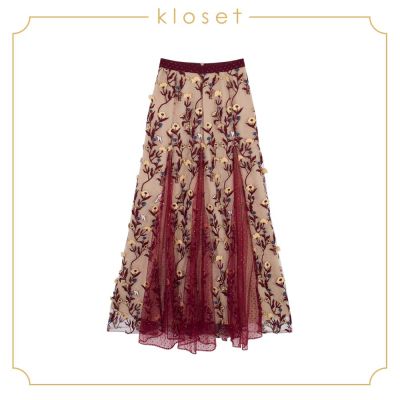 Kloset Flaral Lace Long Skirt (SS18-S006)เสื้อผ้าผู้หญิง เสื้อผ้าแฟชั่น กระโปรงแฟชั่น กระโปรงยาว กระโปรงผ้าปัก
