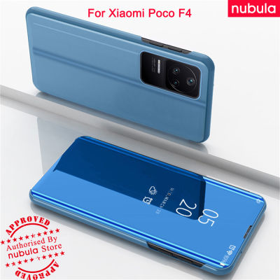 NUBULA สำหรับ Xiaomi Poco F4 5G (6.67 ") นิ้วพลิกปลอกหรูหราชุบกระจกหอย Hp Poco F4ฮาร์ดพลิกกรณีภายในหนัง PU ในตัวยืนมุมมองที่ชัดเจนพลิกปกคลุมสำหรับ Xiaomi Poco F4 5กรัม