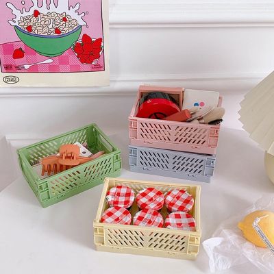 Ready Stock✨ 5 Color Mini Folding Plastic Storage Box Desktop Cosmetic Storage Basket Sundry Toys Snack Stationery Box Dormitory Artifact Storage Basket Collapsible Storage Container Home Office Organizer Box ⌊桌面收纳盒⌉