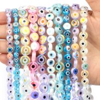 【CW】✉◐  6/8/10mm Evil Millefiori Lampwork Glazed Glass Bead Colors Flat Round Disc Beads for Jewelry Making Accessories