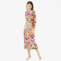 2023 Hot Miyake French dress womens 23 spring and summer new style modern pleated graffiti print large size slimming mid-length skirt