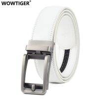 WOWTIGER เข็มขัดผู้ชายหนังผ้าเดนิมสีขาวคุณภาพสูงผู้ชาย,เข็มขัดหรูอัตโนมัติ Cinturones Hombre