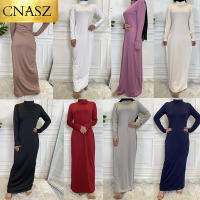 ใหม่คอสูง bottoming ชุดสำหรับสุภาพสตรี Casual abaya ภายในชุดมุสลิมชุดอิสลามแขนยาว Maxi Slim turt คอ DRESS