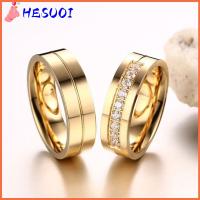 HESUOI แฟชั่น คู่รัก ความรัก สแตนเลส ลูกบาศก์เซอร์โคเนีย ทอง 18K ชุบ แหวนแต่งงาน