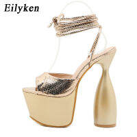 Eilyken Snake Print Golden Lace-up Sandals Fashion Club Weird Wind Strange Style High heel Platform Sandals Party Female Shoes