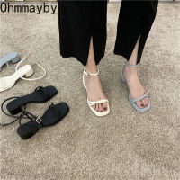 2022 Summer New Narrow Band Women Sandal Shoes Fashion Thick Heel Ladies Elegant Open Toe Sandalias Ankle Strap Dress Pumps