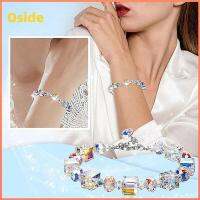 OSIDE 2PCS โซ่เชือกปรับได้ สร้อยข้อมือคริสตัลหลากสี หรูหราสุดหรู คริสตัลคริสตัลคริสตัล สร้อยข้อมือลูกบาศก์ แฟชั่นสำหรับผู้หญิง ละเอียดอ่อนและละเอียดอ่อน สร้อยข้อมือแสงเหนือ สาวๆ