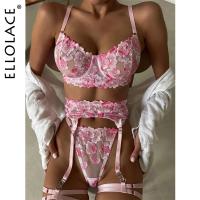 【hot】⊙▩☂  Ellolace Floral Delicate Luxury Intimate Kits And Panty Set Sissy Sheer Outfit