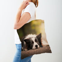 Scotland Border Collie Women Shopping Bag Foldable Reusable Casual Animal Dog Both Sided Fashion Travel Tote Shoulder Handbag