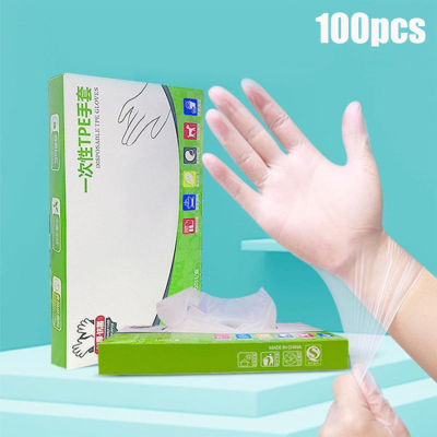 100Pcs Latex Free Gloves TPE Disposable Gloves Transparent Non-Slip Acid Work Safety Food Grade Household Cleaning Gloves