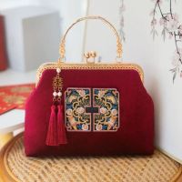 Hot selling Original wine red velvet peony embroidery wedding bag Chinese style retro cheongsam hand