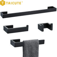 TAICUTE 4Pack Bathroom Accessories Set Towel Bar Robe Hook Toilet Paper Holder Wall Mount Stainless Steel Shower Hardware, Black