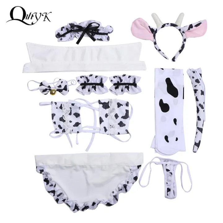 New Cos Cow Cosplay Costume Maid Tankini Bikini Swimsuit Anime Girls