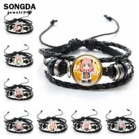 Anime SPY×FAMILY Leather Bracelet Cute Figures Twilight Yor Forger Anya Forger Charm Glass Cabochon Punk Braided Bangles Jewelry Replacement Parts