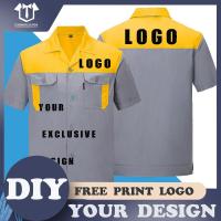 DIY LOGO spring and autumn short-sleeved overalls mens labor insurance suits workshop maintenance tooling tops