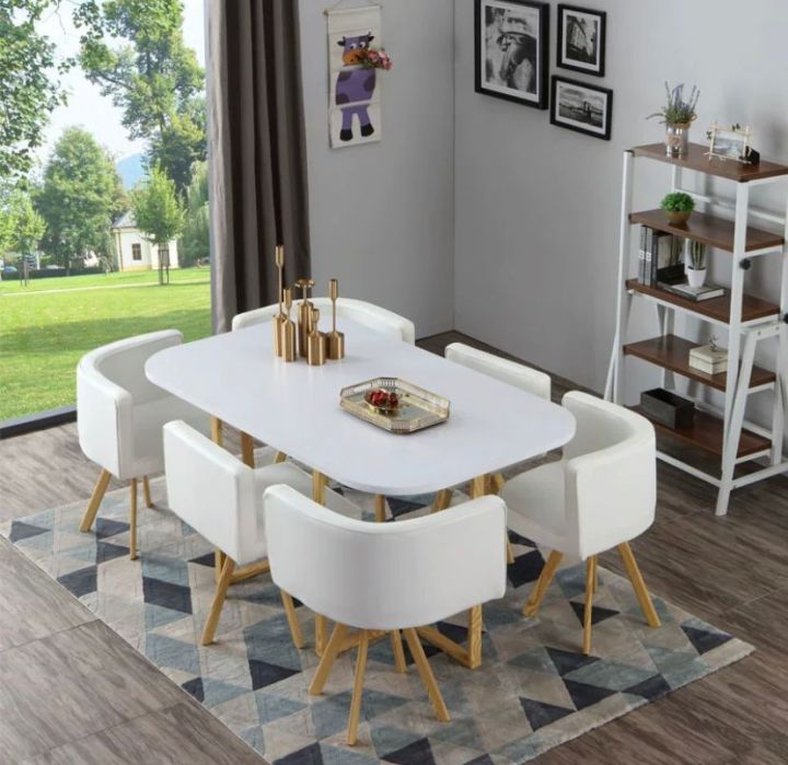 （1+6) Dining Table & Chair Set Coffee Table and Chair Set Wood PU