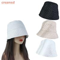 CREAMSD ลูกไม้ไนลอนน้ำหนักเบาสไตล์เกาหลีสำหรับผู้หญิง Topi Bucket ตาข่ายสำหรับป้องกันแสงแดดหมวกมีกระบังหมวกแก๊ป