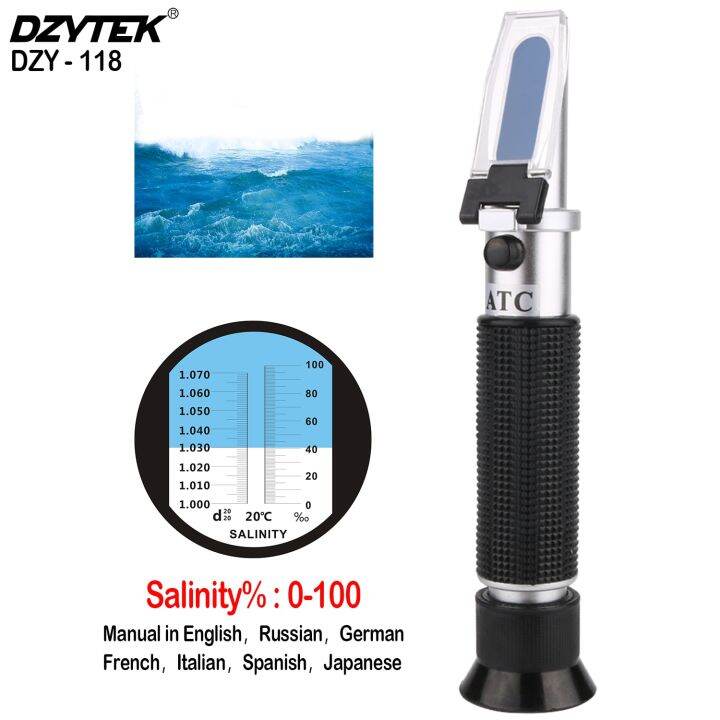 DZYTEK Refractometer Saltwater Aquarium Seawater Pool Salinity Tester ATC Handheld Hydrometer