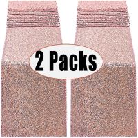 2 Packs 10870inch Glitter Rose Gold Sequin Table Runner for Birthday Wedding Engagement Bridal Shower Bachelorette Party Decora