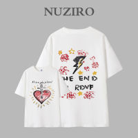 NUZIRO เสื้อยืดแขนสั้นแบบหลวมพิมพ์ลายความรักผ้าฝ้ายเกาหลีสำหรับผู้หญิง