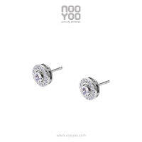 NooYoo ต่างหูสำหรับผิวแพ้ง่าย Detachable CZ Pave Set Halo Ear Jacket (ขาว/ทอง)