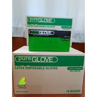 ยกลัง 10 กล่อง Size M ถุงมือยาง Pure Glove Latex ถุงมือแพทย์ ชนิดมีแป้ง เหนียวไม่ขาดง่าย ผิวเรียบ สีขาวนวล ของแท้100%