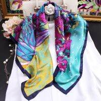 ★New★ Oil painting series silk scarf spring and summer iris flower 90cm satin square scarf mulberry silk scarf ladies shawl