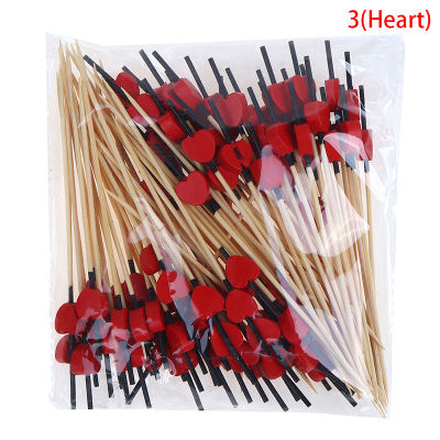 Rayua 100x12cm Heart Bamboo Pick buffet เค้กผลไม้ส้อมปาร์ตี้ขนมสลัด STICK