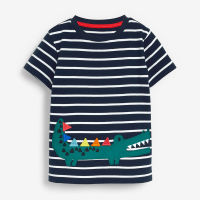 2021 Summer New Toddler Boy Clothes Casual Knitted Cotton Crocodile Print Children Set Striped T Shirt + Gray Shorts 20719