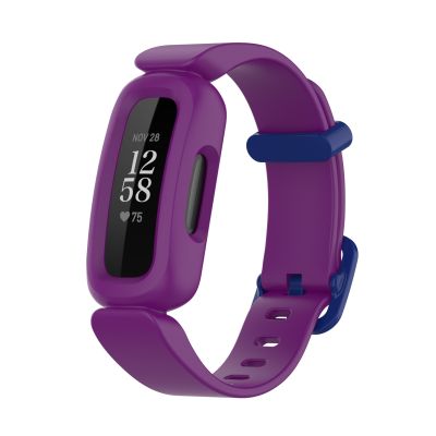 สำหรับ Fitbit Ace 3สายนาฬิกาข้อมือแบบบูรณาการซิลิโคน (สีม่วงองุ่นสีน้ำเงินเข้มหัวเข็มขัด)
