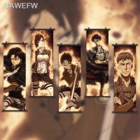 ✵ ₪ รูปภาพศิลปะผนังโจมตีโปสเตอร์ผ่าพิภพไททันอะนิเมะเลื่อน Levi Ackerman ที่แขวนภาพวาดนักรบที่แข็งแกร่งที่สุดรูปแต่งบ้านผ้าใบ